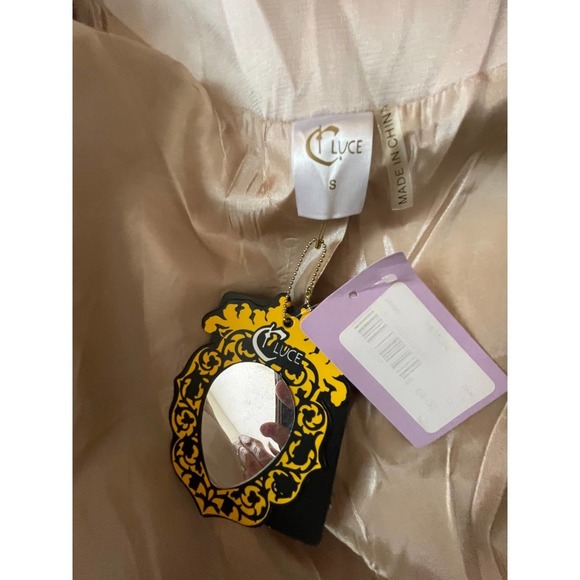 NWT C Luce Womens Double Breasted Ruffle Trench Coat Puff Sleeve Size S Pink - Picture 12 of 13